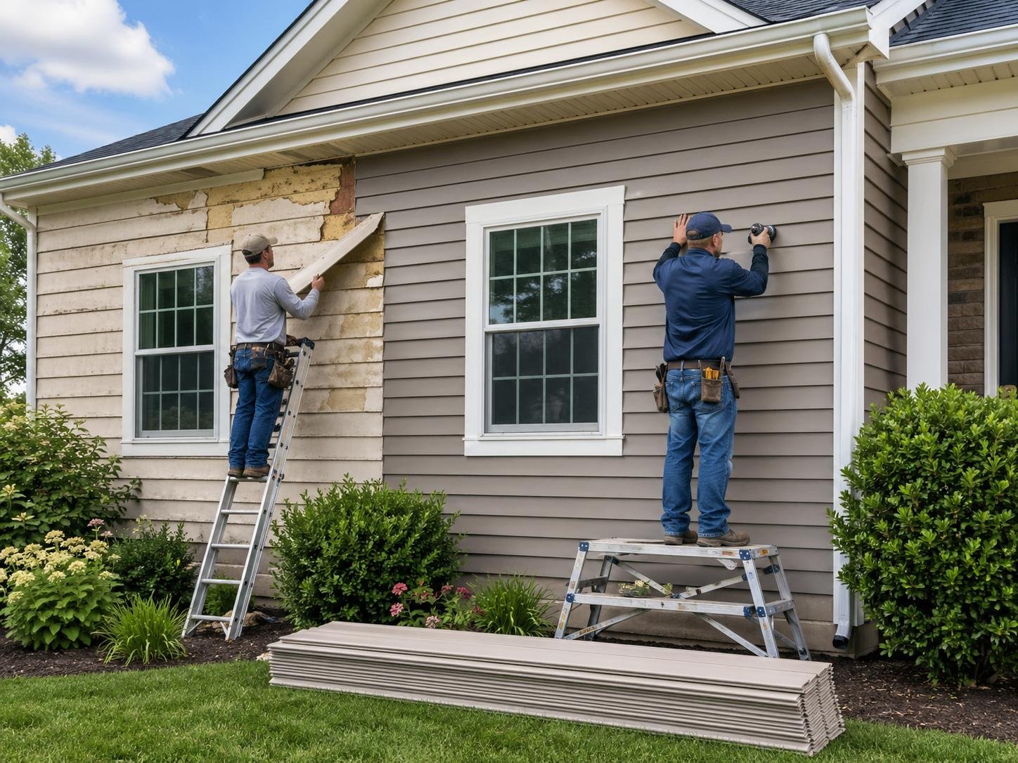 Siding repair in progress