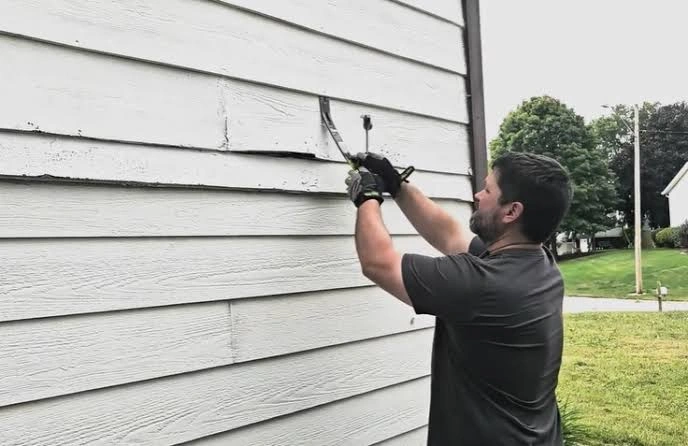 Cracked siding panel allowing water intrusion behind the wall